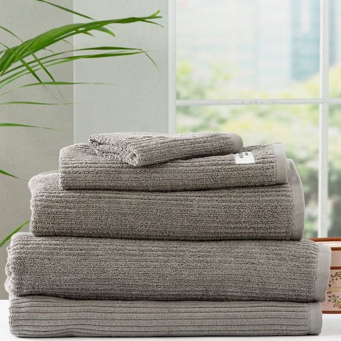 5pc Renee Taylor Cobblestone 650gsm Cotton Ribbed Towel Platinum