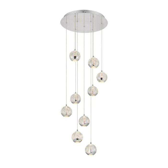 Telbix Segovia Modern Pendant Hanging Lamp Light Glass Stainless Steel Zinc Alloy Metal Chrome Clear Gloss