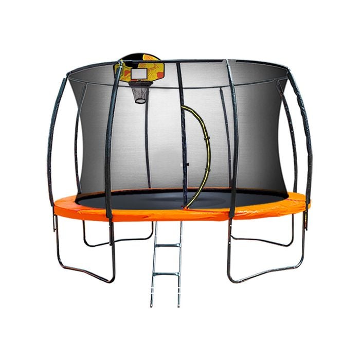 Kahuna 14ft Trampoline Free Safety Net Spring Pad Mat With Basketball - Orange/blue
