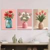 3pcs Flower Vase Designs in Blue Pink and Beige Print 100% Australian Made 3 x 40x60cm (Metal Print)