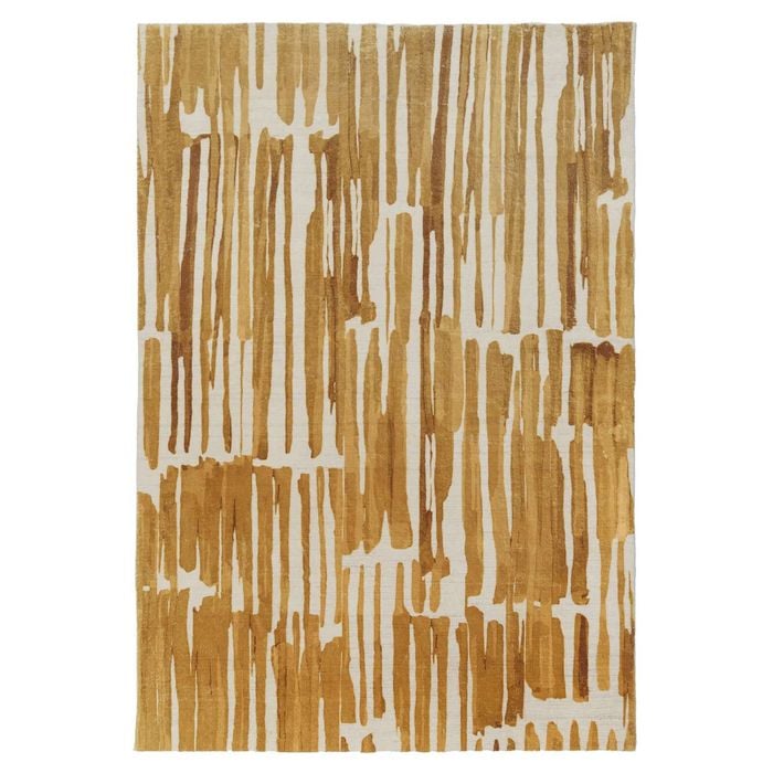 Loopsie-230cm X 160cm-omaya Gold And Ivory Striped Washable Rug