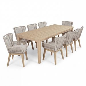 Stud 9pc Set Outdoor Dining Table Chair White Wash