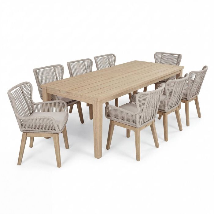 Stud 9pc Set Outdoor Dining Table Chair White Wash