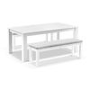 Santorini 1.8m Rectangle Aluminium Dining Table White With 2 Bench Seats & Textured Olefin Grey Cushions