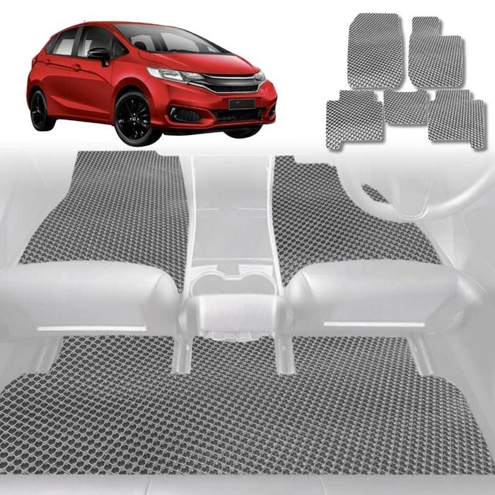 6D Diamond Car Floor Mats for Honda Jazz 2014-2021-Full Set-Grey-Outback GT