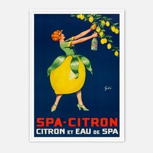 Galrie Vintage SpaCitron Lemon Drink Poster Art by Géo French Advertisement, White Frame, 50 x 70cm (20 x 28inch)