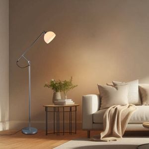 Luminea Amory Chrome Metal Base Glass Shade Standing Floor Light Lamp Opal