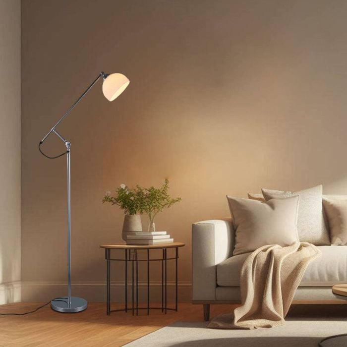 Luminea Amory Chrome Metal Base Glass Shade Standing Floor Light Lamp Opal