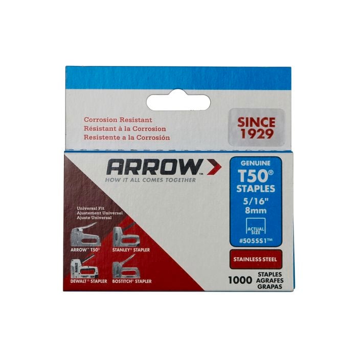 Arrow 8mm 5/16" Stainless Steel Staples - 1000 Pack