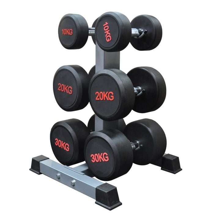 3 Pair 10 - 20 - 30kg Total 120kg Commercial Round Rubber Dumbbell With Rack