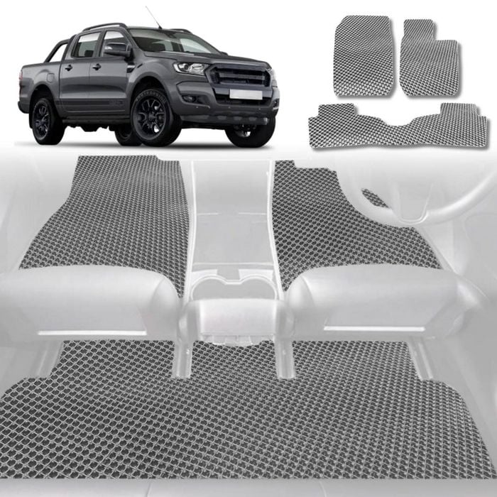 6D Diamond Car Floor Mats for Ford Ranger 2015-2018-Full Set-Grey-Outback GT