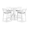 Houston Outdoor 90cm Round Aluminium Bar Table White With 4 Santorini Stools & Textured Olefin Grey Cushions
