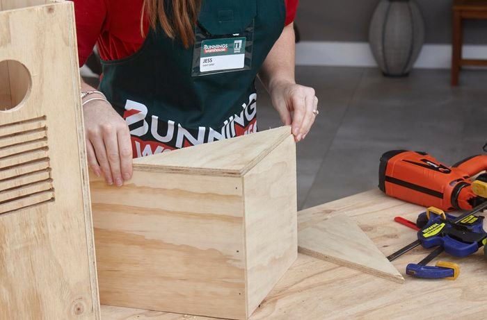 A bevelled roof for a bird nesting box