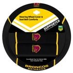BRISBANE BRONCOS Official NRL Steering Wheel Cover and Seat Belt Cover Set Universal