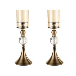 SOGA 2X 43cm Glass Candle Holder Candle Stand Glass/Metal