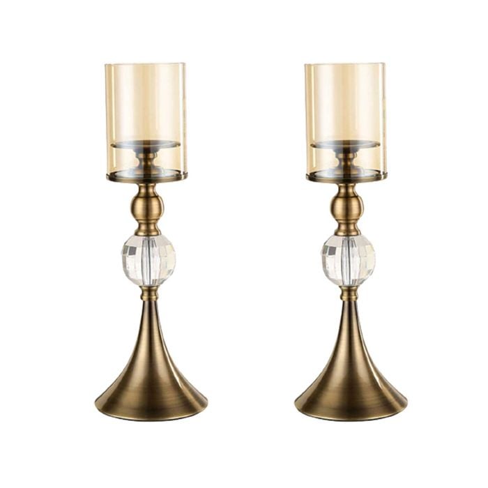SOGA 2X 43cm Glass Candle Holder Candle Stand Glass/Metal