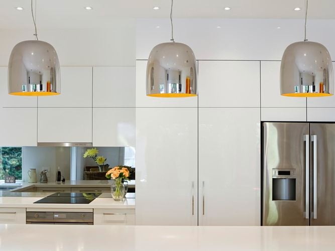 modern kitchen interior with pendant lights