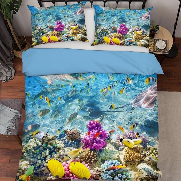 3D Blue Seabed Coral Fish Quilt Cover Set Bedding Set Pillowcases 79