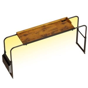 Ufurniture Adjustable Overbed Table With Led Lights & Power Outlets Mobile Rolling Bed Desk Height & Width Adjustable Walnut