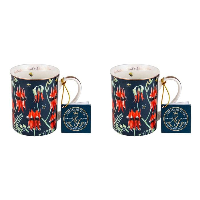 2PK Australia Flora Desert Pea 360ml Coffee Mug New Bone China