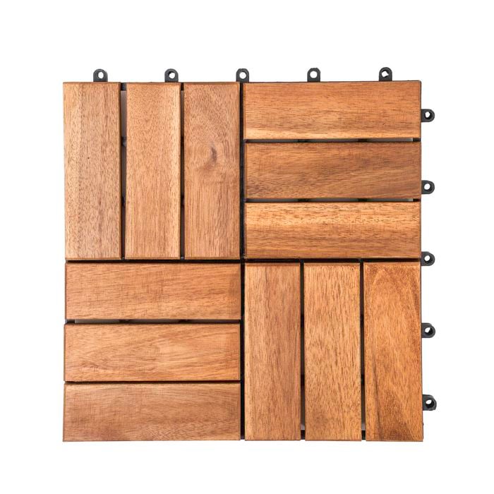 Syneco 30 x 30 x 2.2cm Acacia 12 Slats Floor Decking Tile - 9 Pack
