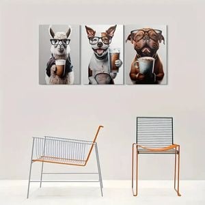 3pcs Adorable Animal Dog with Glasses and Bulldog Print 100% Australian Made 3 x 40x60cm (Metal Print)