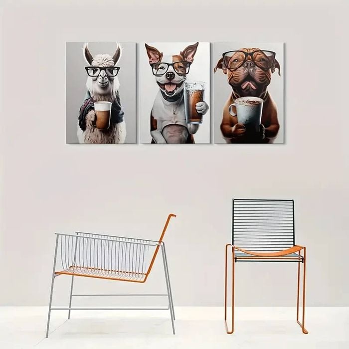 3pcs Adorable Animal Dog with Glasses and Bulldog Print 100% Australian Made 3 x 40x60cm (Metal Print)