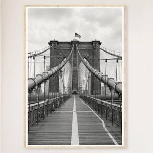 Galrie Timeless Brooklyn Bridge Black and White - Iconic Fine Art Photography Home Decor, Wood Frame, A1 60 x 84cm (23 x 33inch)