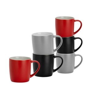 Argon Tableware 6 Piece Matt Tea And Coffee Mug Set - Black Red Grey - 350ml