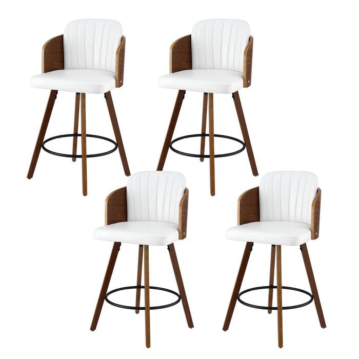Artiss 58cm Wooden Bar Stools Set of 4 Swivel Kitchen Counter Stool Chair with PU Seat Backrest