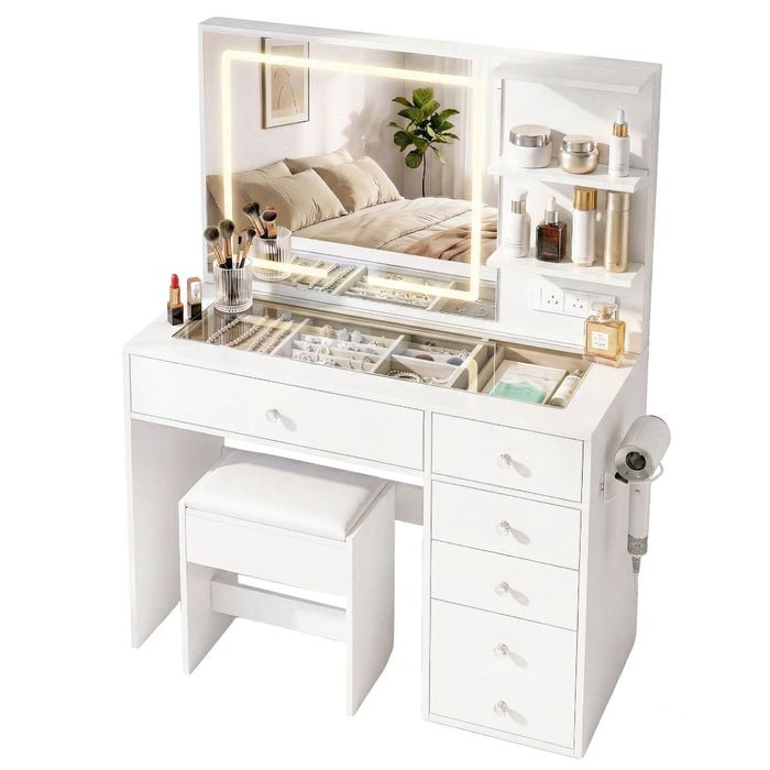 Artiss Dressing Table Led Vanity Desk Set Stool  White