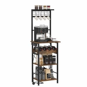 Advwin Kitchen Bakers Rack With Power Outlet, 5 Tiers Coffee Bar Station Rustic Brown