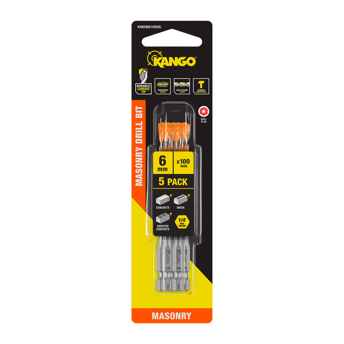 Kango 6 x 100mm 1/4" Masonry Drill Bit - 5 Pack