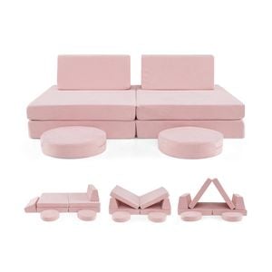 Costway 6pcs Kids Modular Play Sofa Convertible Foam Couch Set - Pink