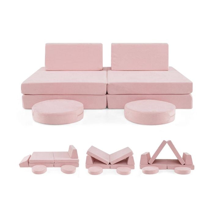 Costway 6pcs Kids Modular Play Sofa Convertible Foam Couch Set - Pink