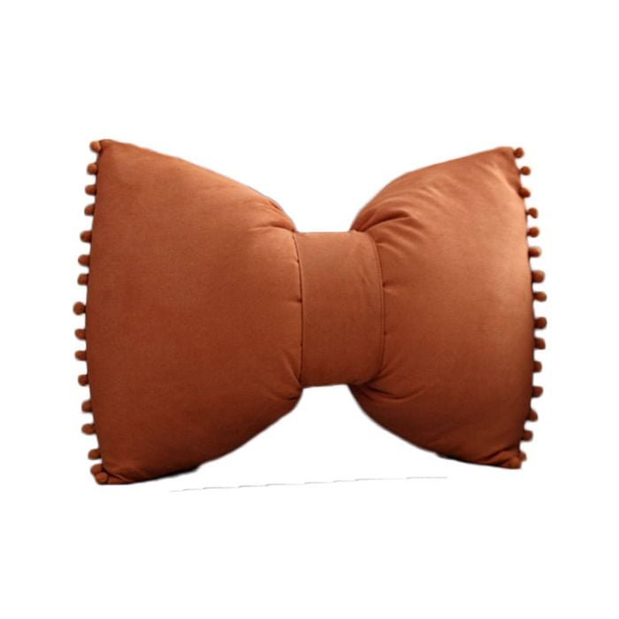 Catzon Bow Throw Pillow Covers with Pom Poms Soft Velvet Boho Decor-Red1
