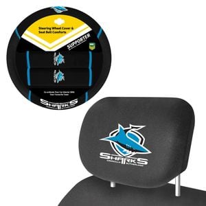 Cronulla Sharks Official Nrl Steering Wheel Cover And Headrest Covers Combo
