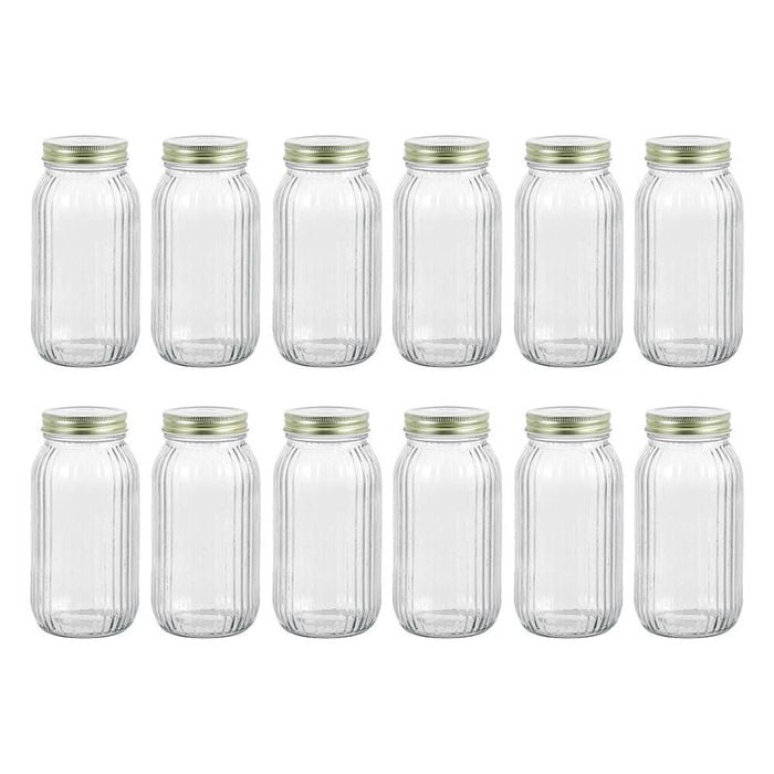 12PK Lemon & Lime Roma Ribbed Conserve Glass Jar with Lid 800ml