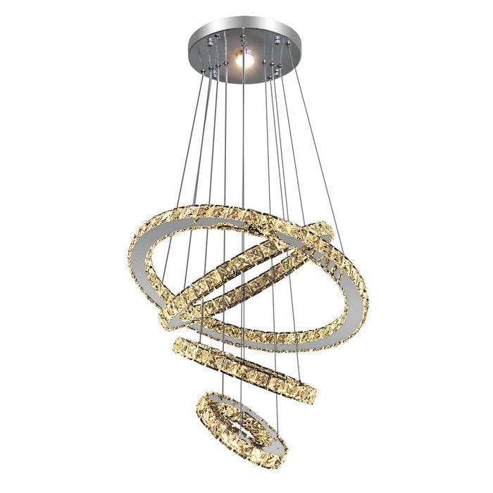 Eli & Co. Lighting Malara 4-Ring Dimmable Crystal Chandelier – Silver Finish