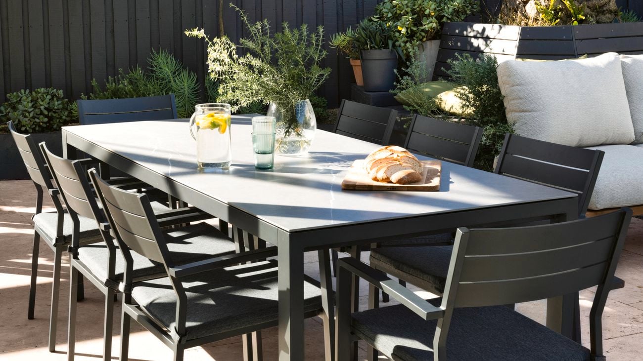 Black aluminium dining chairs