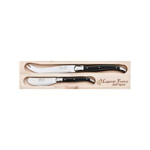 Laguiole Jean Neron 2pc Cheese Knife & Spreader Set - Black