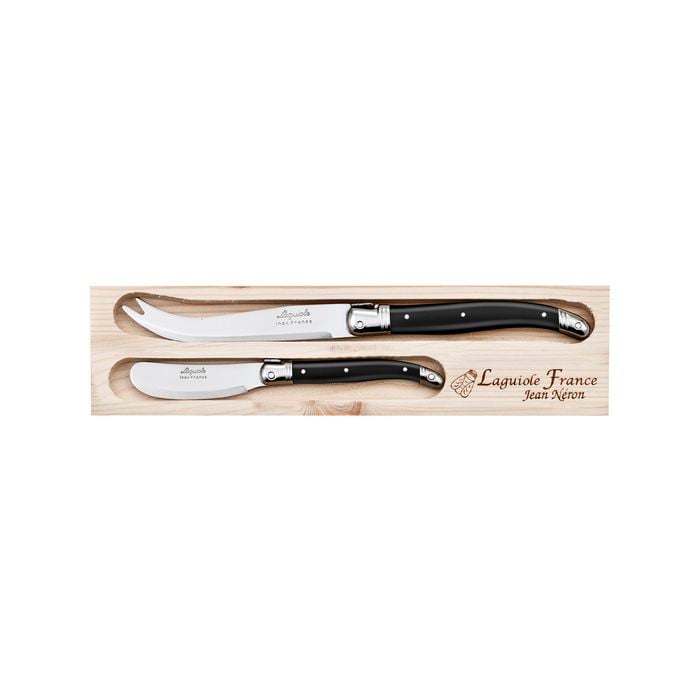 Laguiole Jean Neron 2pc Cheese Knife & Spreader Set - Black