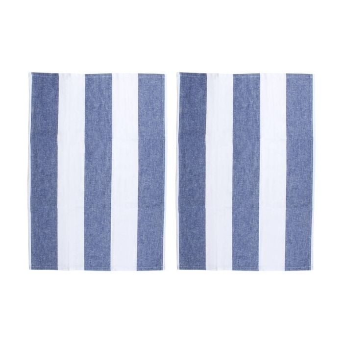 2pc Maine & Crawford Huso Nautical Stripe 60x40cm Cotton Tea Towel Navy/White