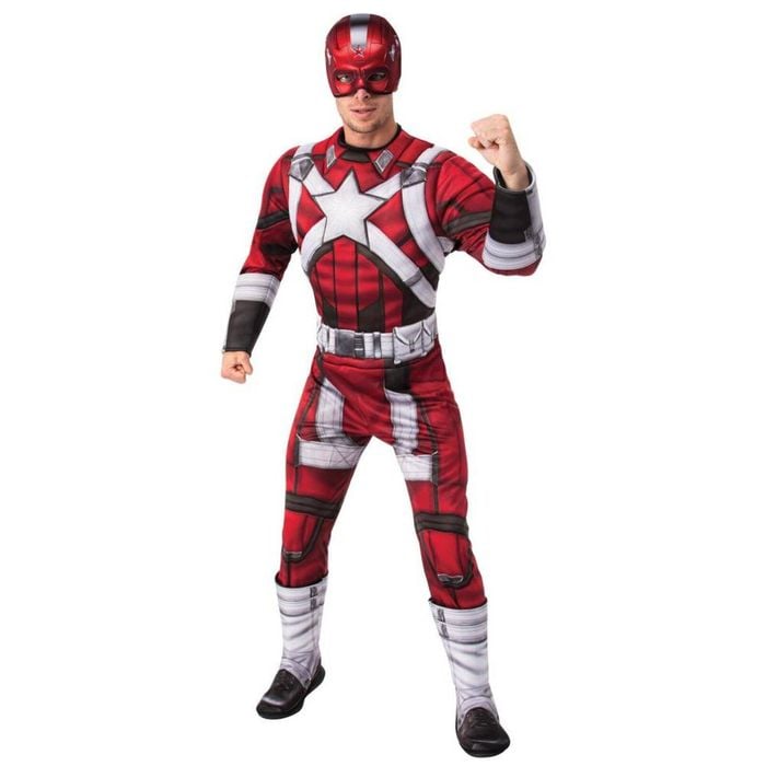 Marvel Red Guardian Halloween Costume for Adults with Muscle Chest Jumpsuit and Mask - Red Colour, Extra large