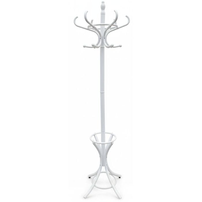 CARLA HOME White Coat Rack with Stand Wooden Hat and 12 Hooks Hanger Walnut tree