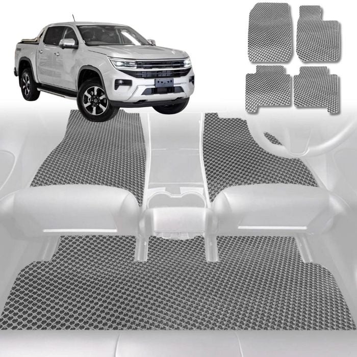 6D Diamond Car Floor Mats for VolksWagen Amarok Dual Cab 2H Facelift2022-Current-Full Set-Grey-Outback GT