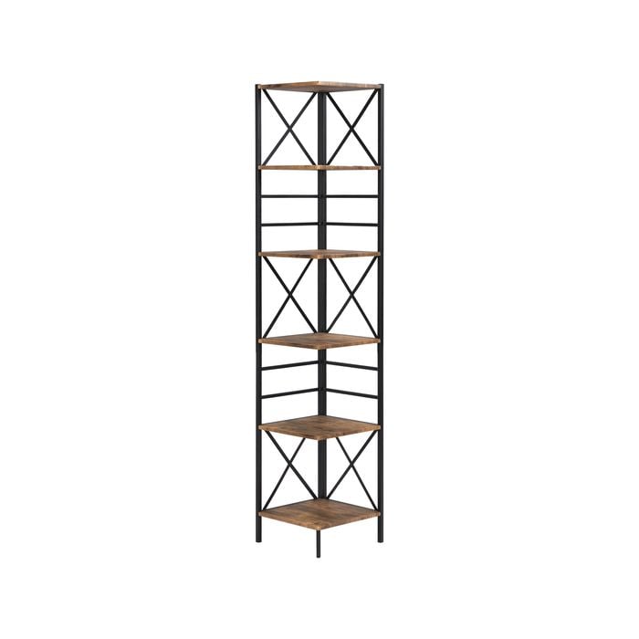 IHOMDEC Industrial 6-Tier Square Corner Bookshelf, 186.5cmH Rustic Dark Brown