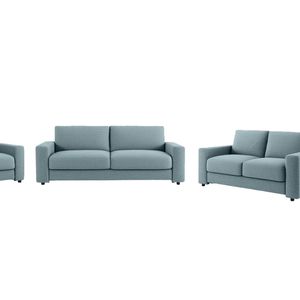 Chenille 3-Piece Sofa Set - Grey Blue