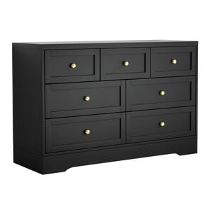 Homfurn 7-drawer Tallboy Dresser 110cm Black – Living Room Bedroom Organiser