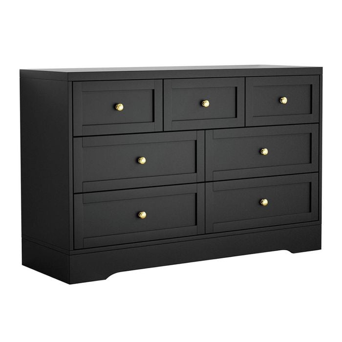 Homfurn 7-drawer Tallboy Dresser 110cm Black – Living Room Bedroom Organiser